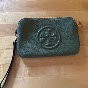 Tory Burch Perry Bombe Color block Wristlet Green Tan